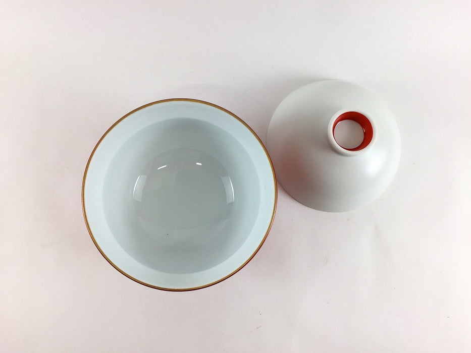 【SALE】朱巻白マット小蓋物　10cm　有田焼【訳あり】