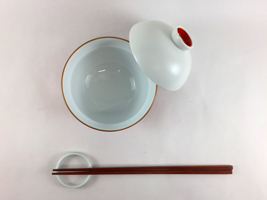 【SALE】朱巻白マット小蓋物　10cm　有田焼【訳あり】