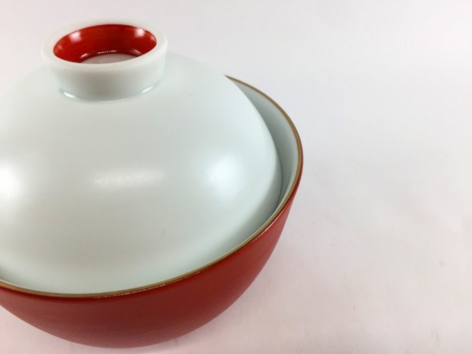 【SALE】朱巻白マット小蓋物　10cm　有田焼【訳あり】