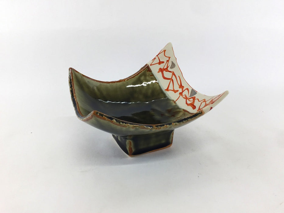 【SALE】織部赤絵ちぎり高台鉢　13cm　有田焼【訳あり】