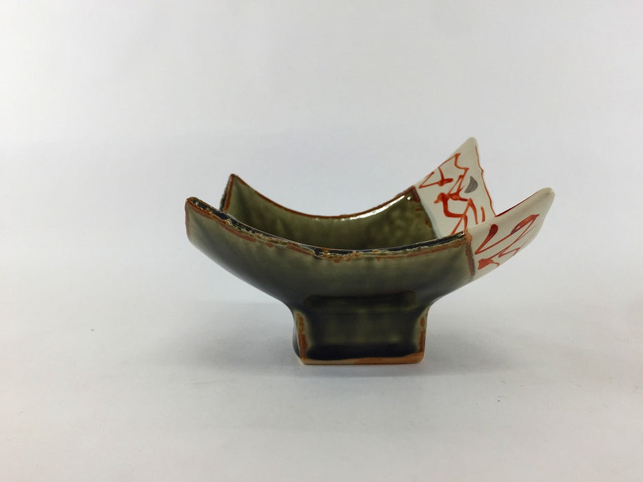 【SALE】織部赤絵ちぎり高台鉢　13cm　有田焼【訳あり】