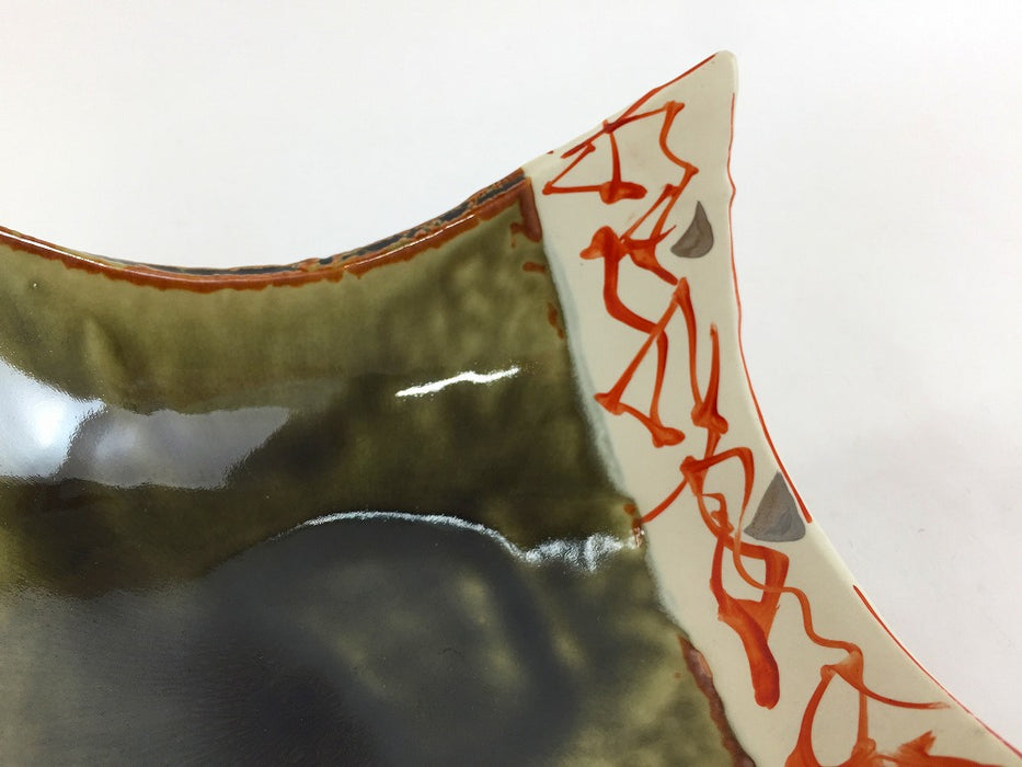 【SALE】織部赤絵ちぎり高台鉢　13cm　有田焼【訳あり】