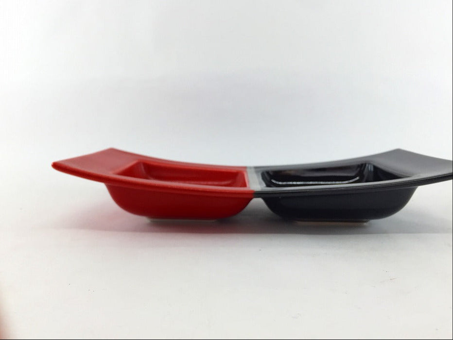 【SALE】朱ツヤ黒瓦型長角二品盛　22cm　有田焼【訳あり】