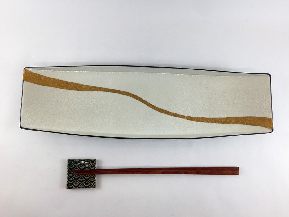 【SALE】舟型皿　黒内パール金流水　32cm　有田焼【訳あり】