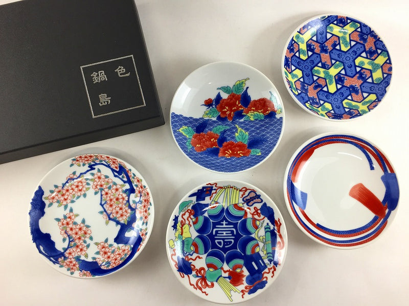 色鍋島　小皿　5枚　箱付き 色鍋島小皿 5枚揃い(化粧箱入) 肥前有田焼(j.R) — 佐賀有田 ギャラリー