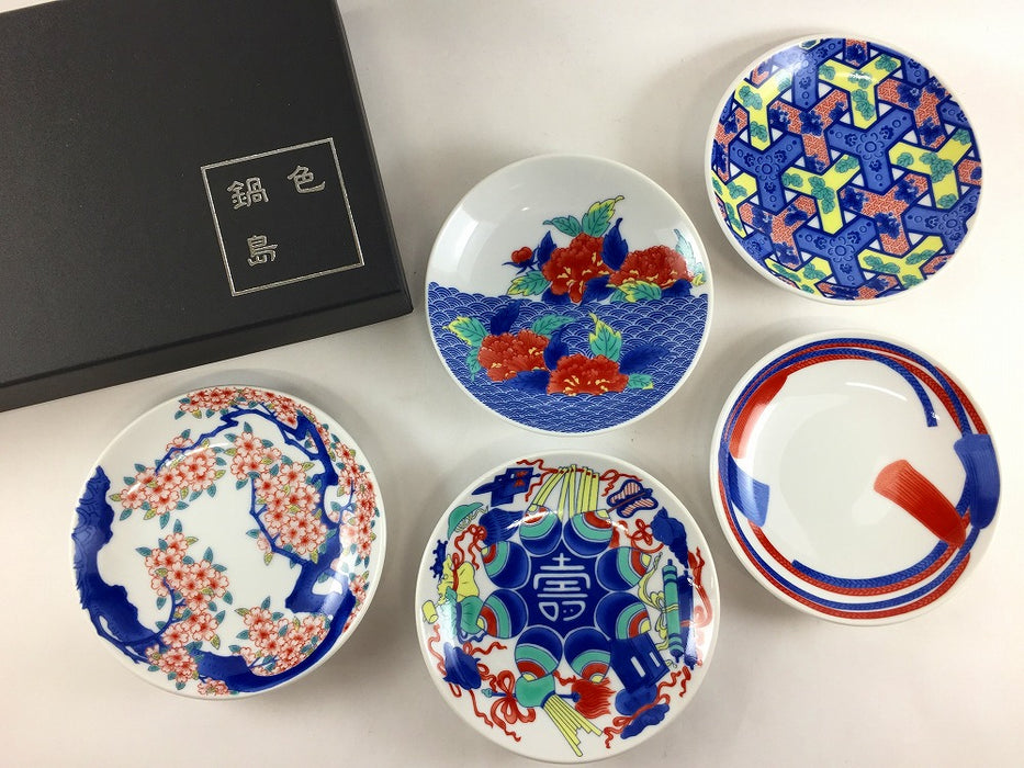 【12月中旬入荷予定】色鍋島小皿　5枚揃い(化粧箱入)　肥前有田焼(j.R)