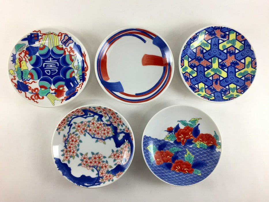 【12月中旬入荷予定】色鍋島小皿　5枚揃い(化粧箱入)　肥前有田焼(j.R)