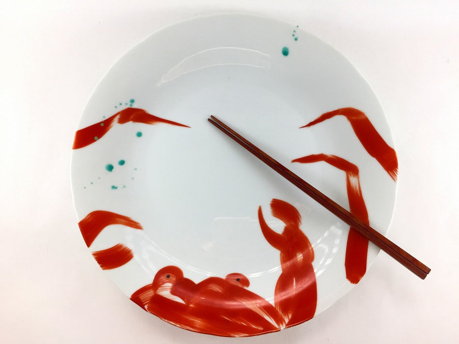 【SALE】29cm輪花皿　赤絵蟹　有田焼【訳あり】