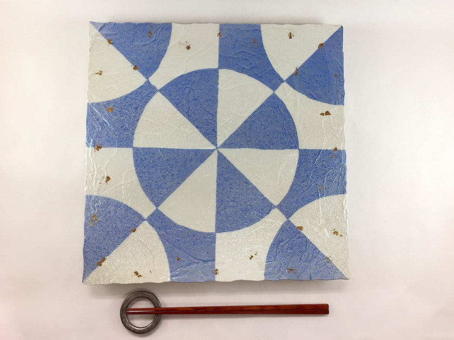 【SALE】ブルー蜜柑割紋　尺正角陶板　30cm　有田焼【訳あり】