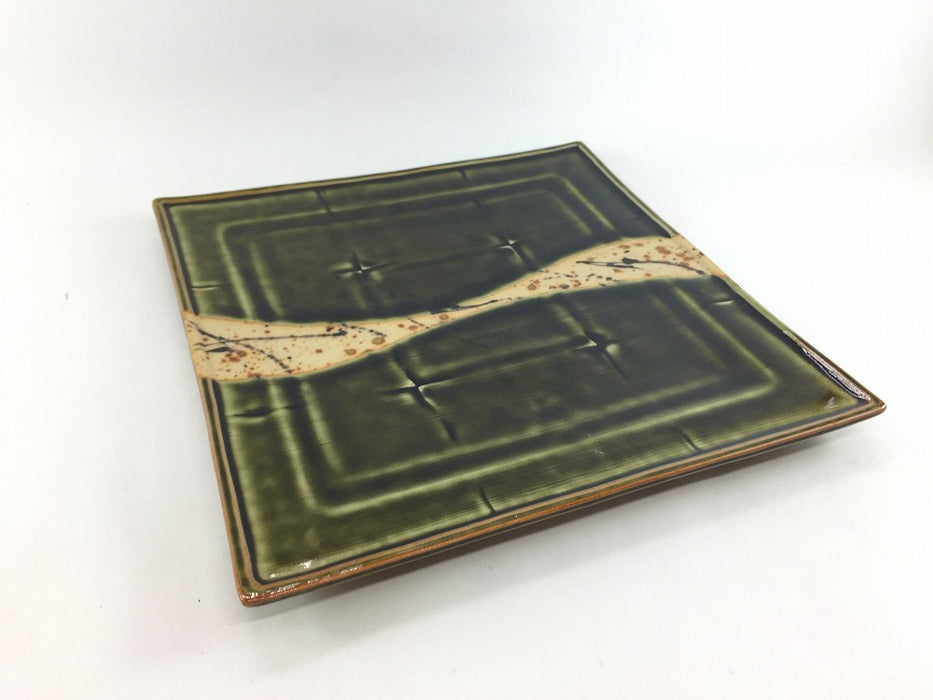 【SALE】高角皿　織部墨流し　22.5cm　有田焼【訳あり】