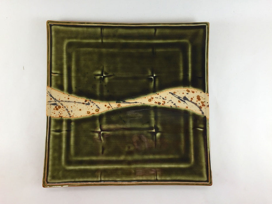 【SALE】高角皿　織部墨流し　22.5cm　有田焼【訳あり】