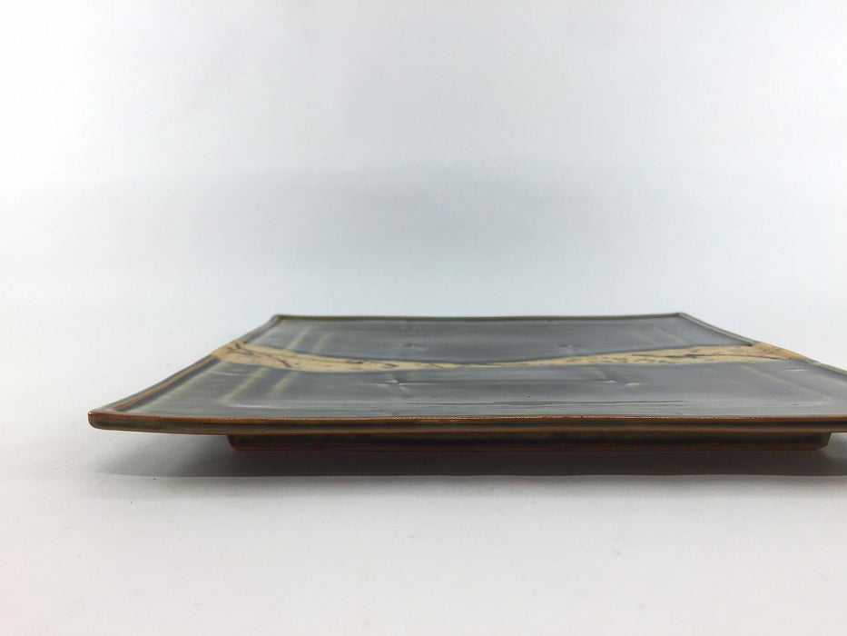 【SALE】高角皿　織部墨流し　22.5cm　有田焼【訳あり】