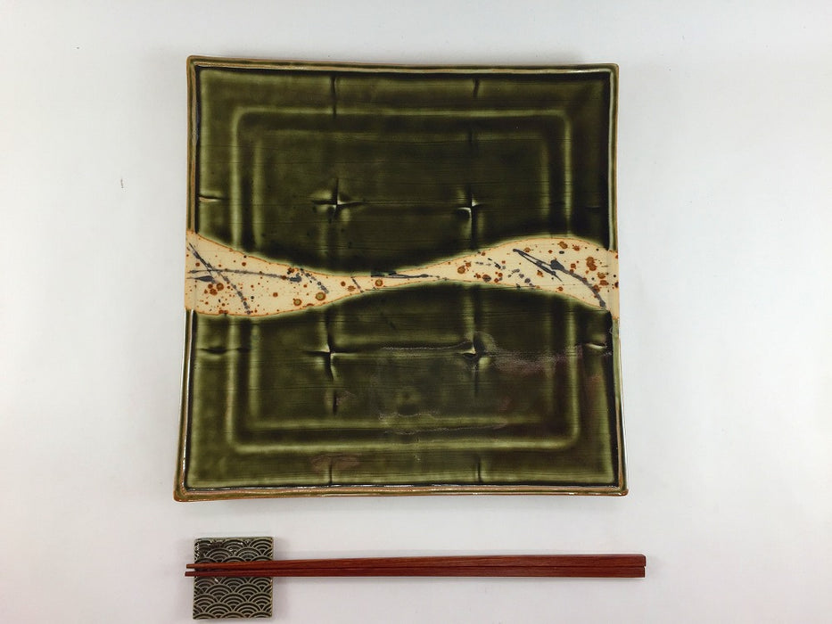 【SALE】高角皿　織部墨流し　22.5cm　有田焼【訳あり】