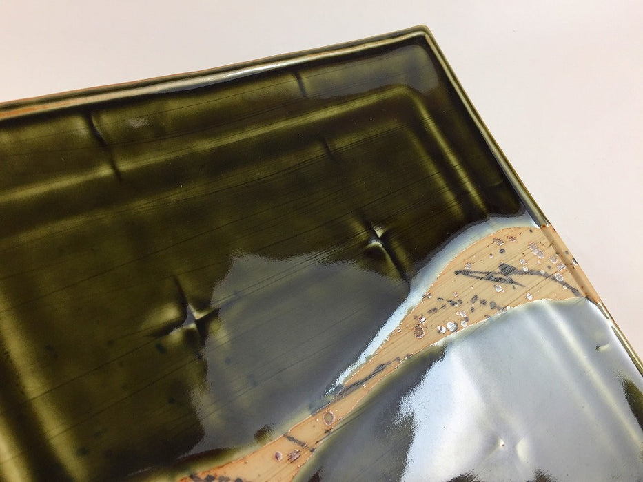 【SALE】高角皿　織部墨流し　22.5cm　有田焼【訳あり】