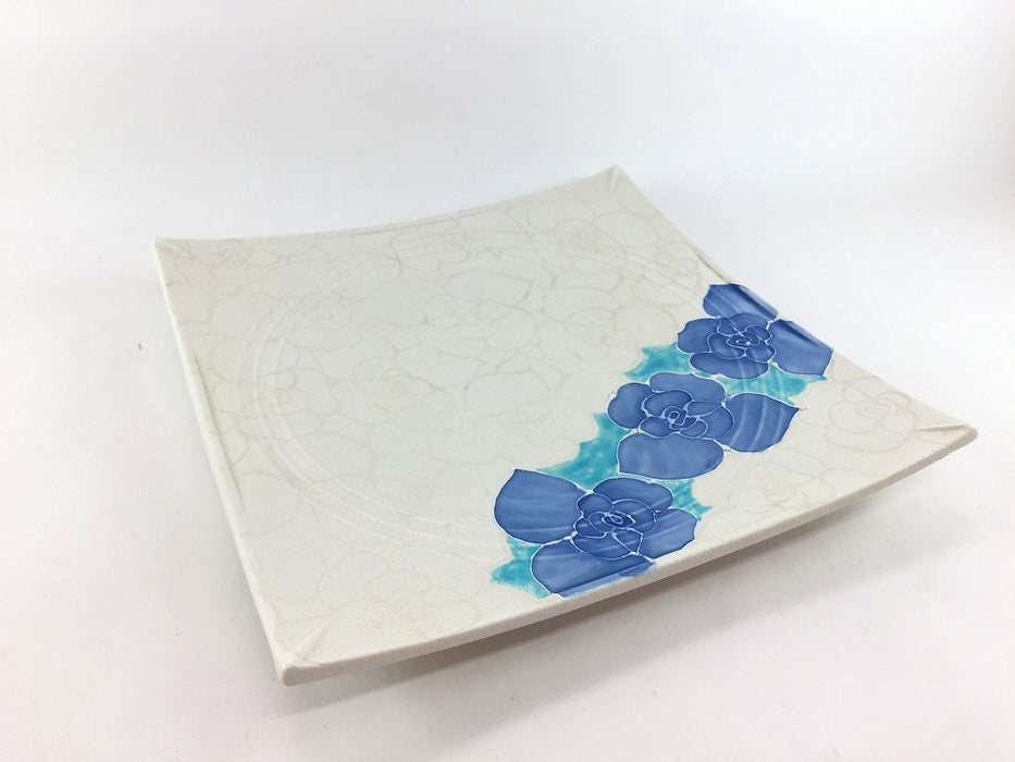 【SALE】ラスター白青ローズ　24角皿　24cm　有田焼【訳あり】
