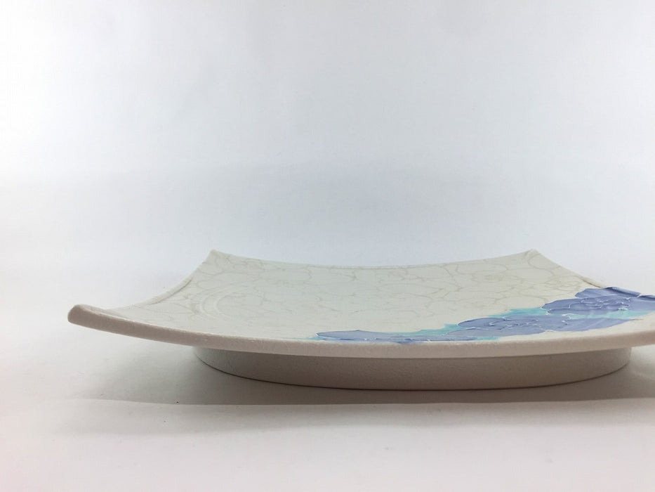 【SALE】ラスター白青ローズ　24角皿　24cm　有田焼【訳あり】