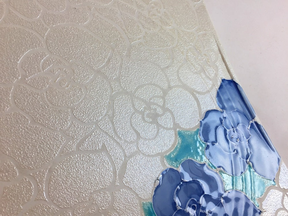 【SALE】ラスター白青ローズ　24角皿　24cm　有田焼【訳あり】