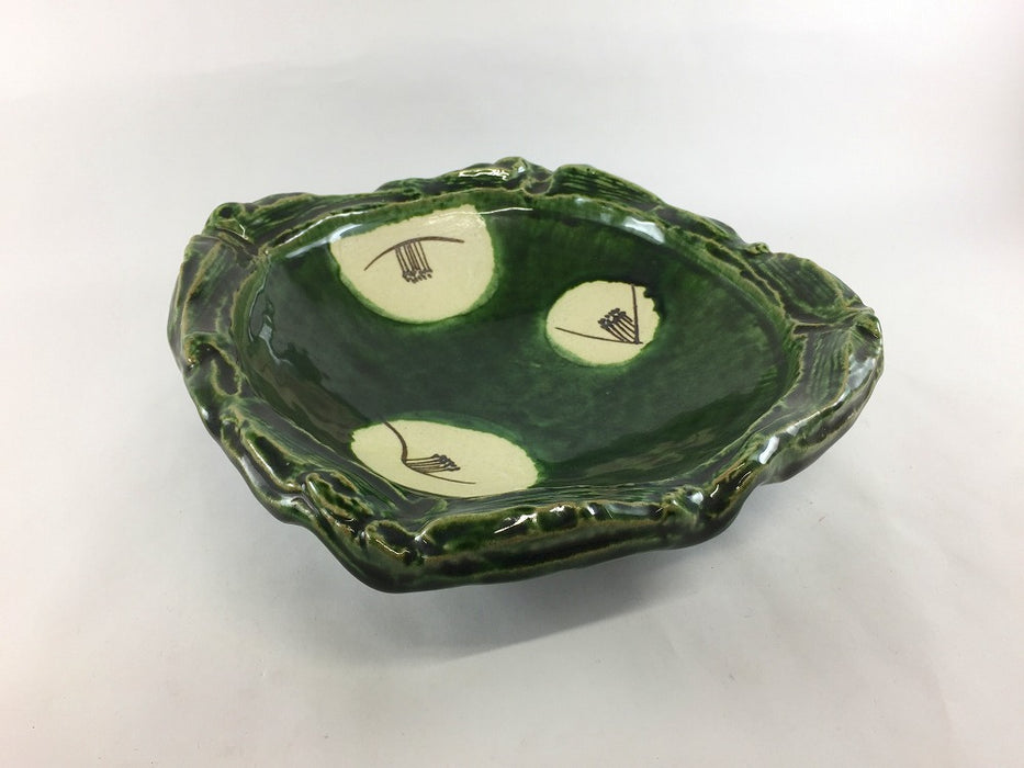 【SALE】織部椿絵　三つ足8寸鉢　25cm　有田焼【訳あり】