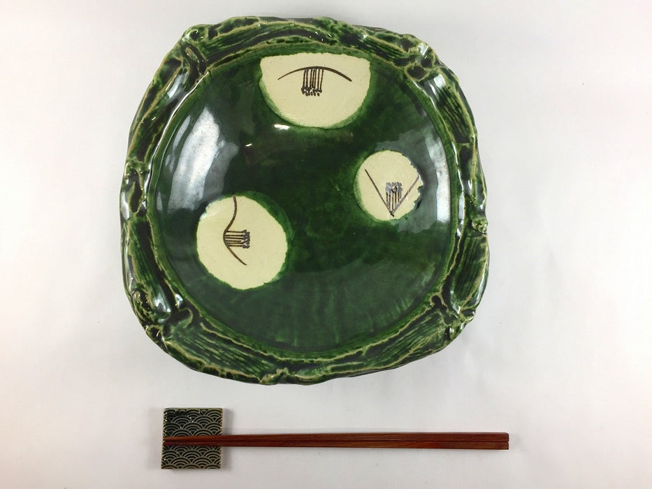 【SALE】織部椿絵　三つ足8寸鉢　25cm　有田焼【訳あり】