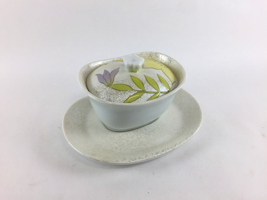 【SALE】楕円小蓋物セット　光彩黄花　8cm　有田焼【訳あり】
