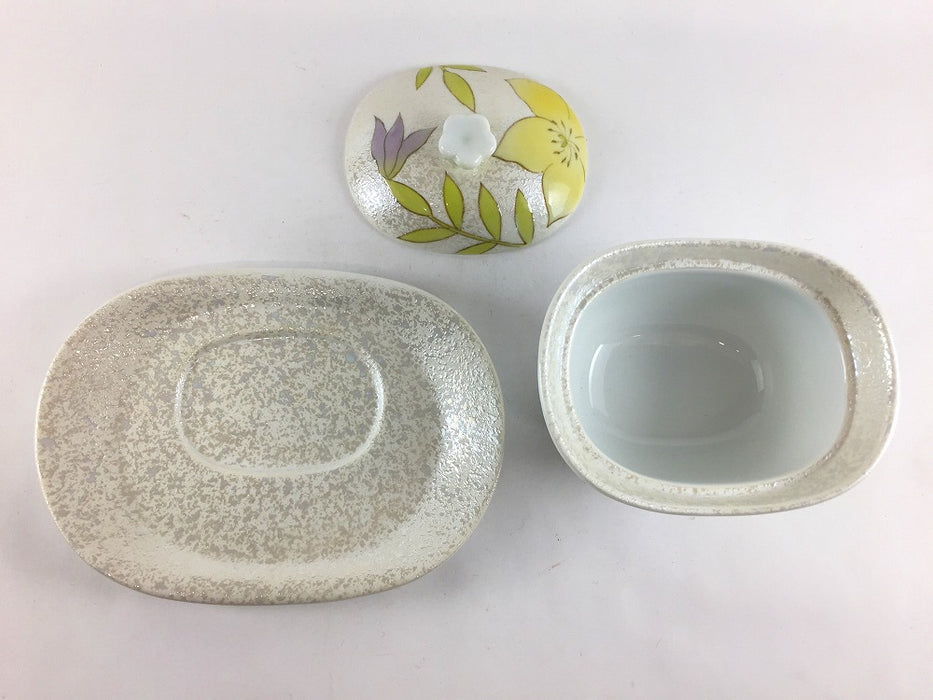 【SALE】楕円小蓋物セット　光彩黄花　8cm　有田焼【訳あり】