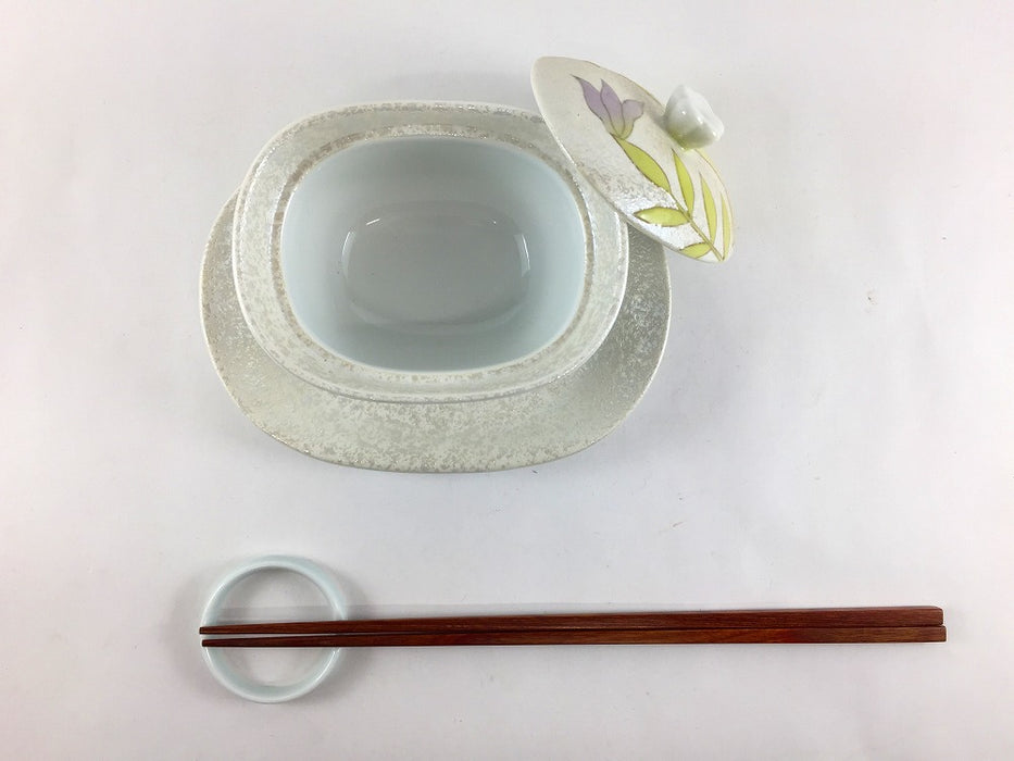 【SALE】楕円小蓋物セット　光彩黄花　8cm　有田焼【訳あり】