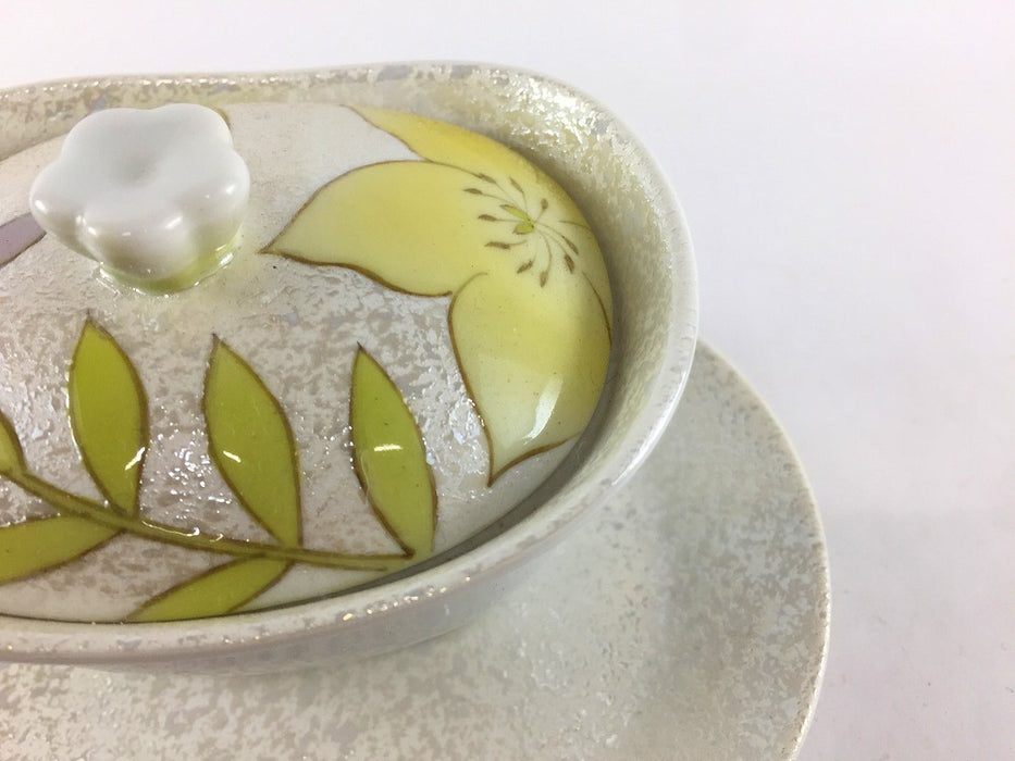 【SALE】楕円小蓋物セット　光彩黄花　8cm　有田焼【訳あり】