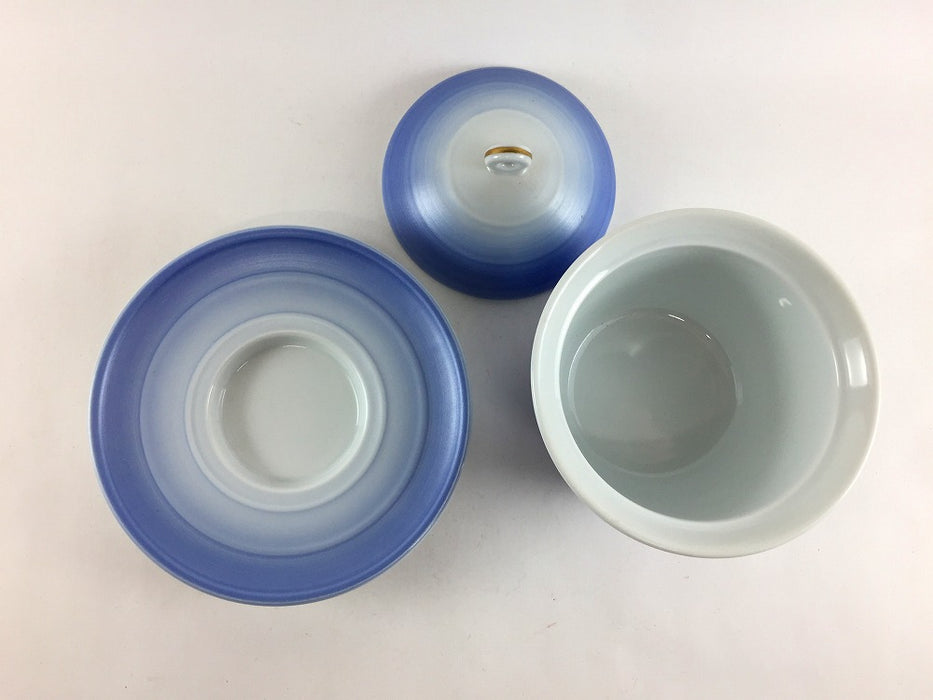 【SALE】青ぼかし雲母刷毛蓋物セット　光彩黄花　9.5cm　有田焼【訳あり】