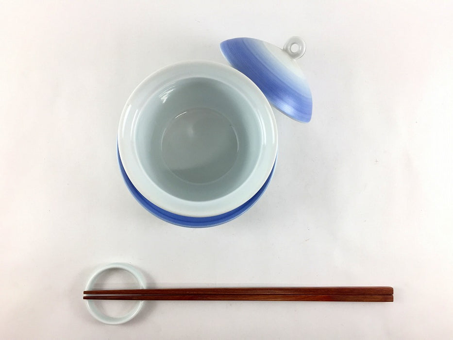 【SALE】青ぼかし雲母刷毛蓋物セット　光彩黄花　9.5cm　有田焼【訳あり】