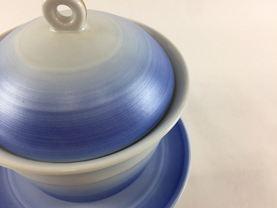 【SALE】青ぼかし雲母刷毛蓋物セット　光彩黄花　9.5cm　有田焼【訳あり】