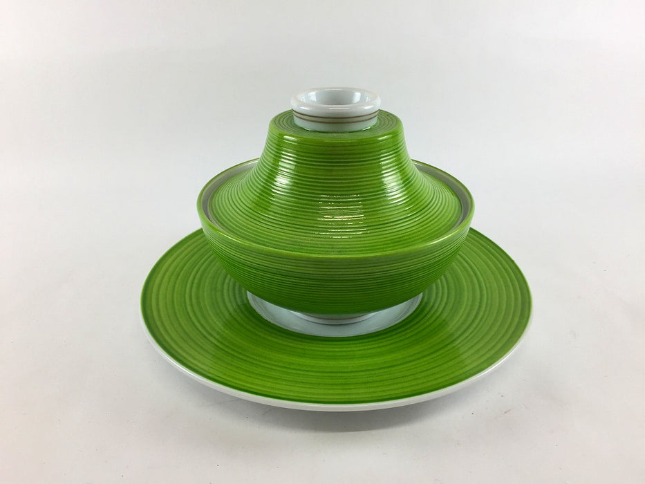 【SALE】富士蓋物セット　千段黄緑　9.5cm　有田焼【訳あり】