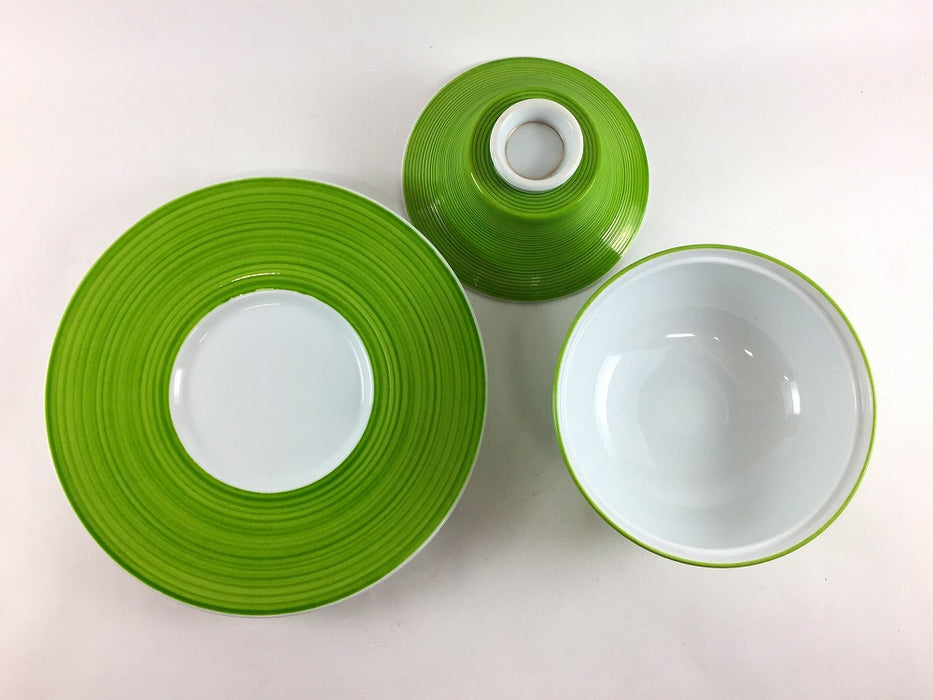 【SALE】富士蓋物セット　千段黄緑　9.5cm　有田焼【訳あり】