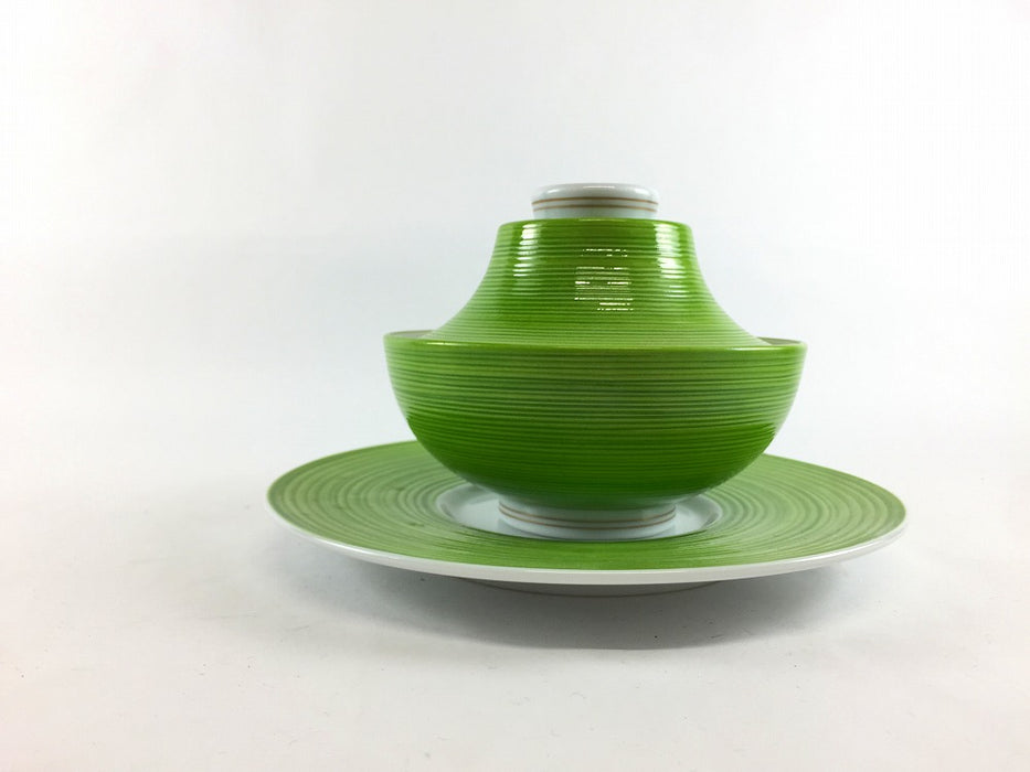 【SALE】富士蓋物セット　千段黄緑　9.5cm　有田焼【訳あり】