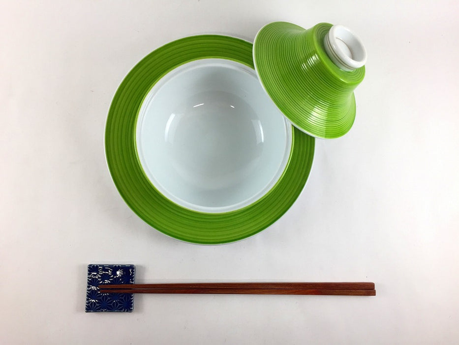 【SALE】富士蓋物セット　千段黄緑　9.5cm　有田焼【訳あり】