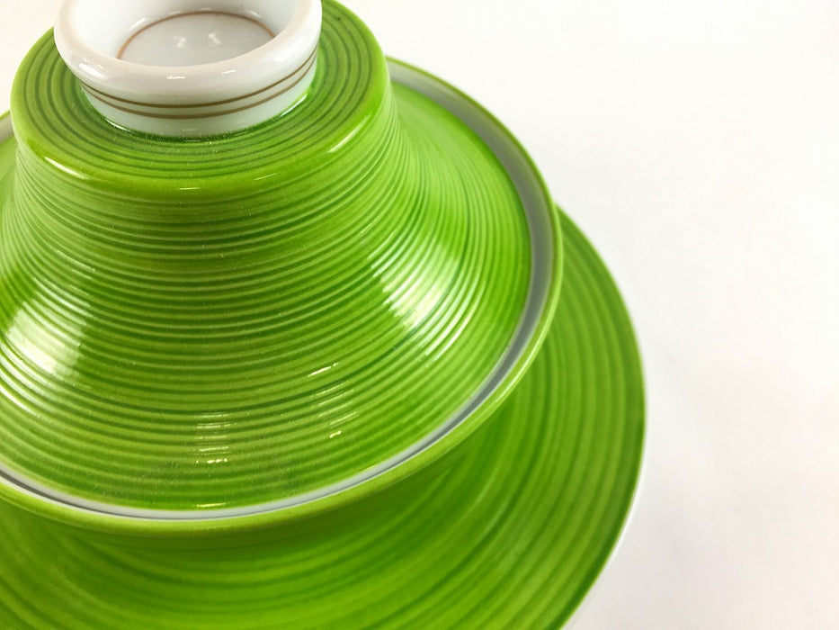 【SALE】富士蓋物セット　千段黄緑　9.5cm　有田焼【訳あり】