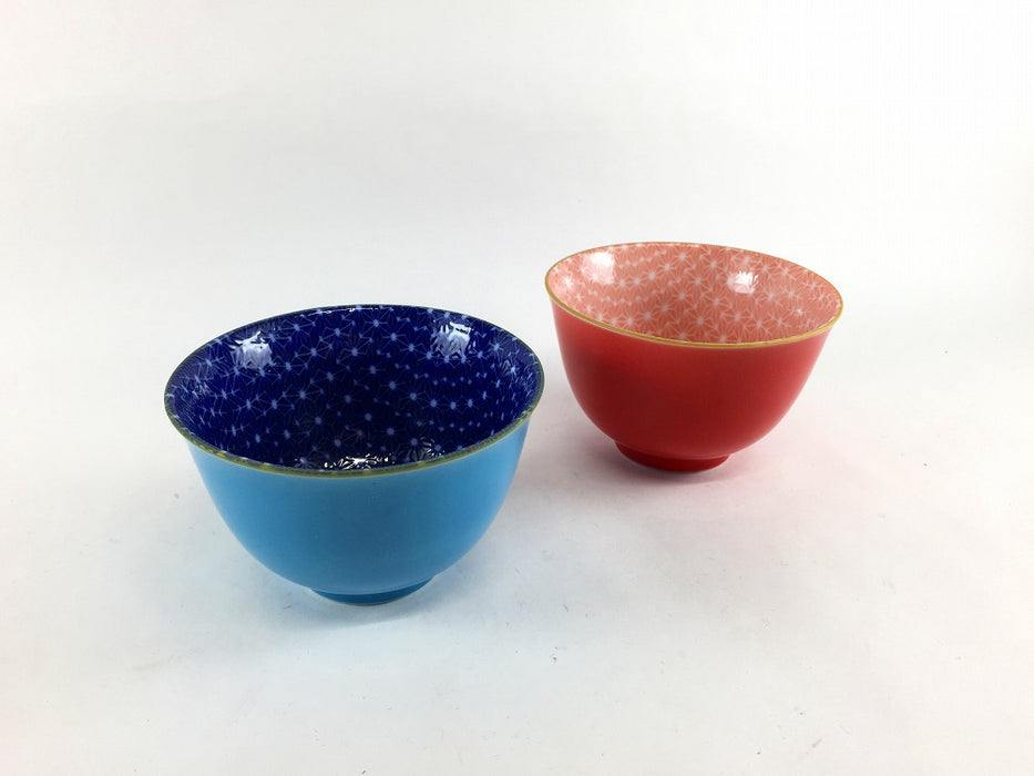 【SALE】煎茶　(ブルー/レッド)　麻の葉　9cm　美濃焼【訳あり】