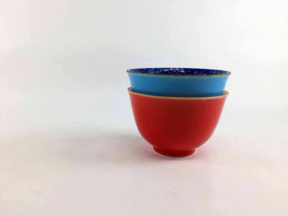 【SALE】煎茶　(ブルー/レッド)　麻の葉　9cm　美濃焼【訳あり】