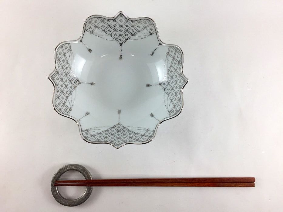 【SALE】145輪花鉢　銀彩七宝瓔珞紋　14cm　有田焼【訳あり】