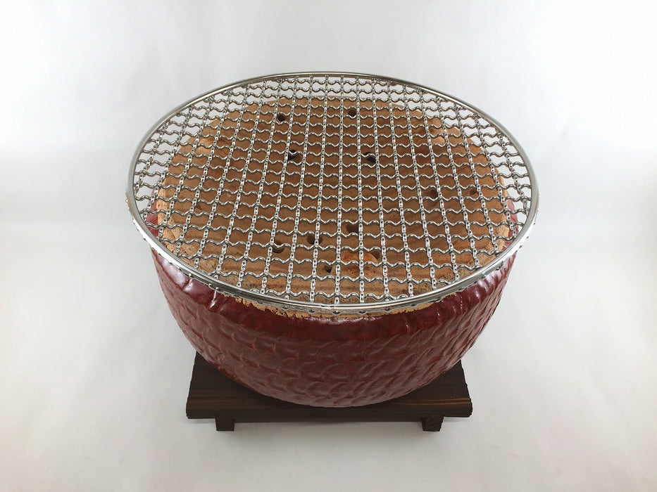 【直火可】27cm胴張水コンロ　赤楽トビ鉋(木台セット)　有田焼(j.R)