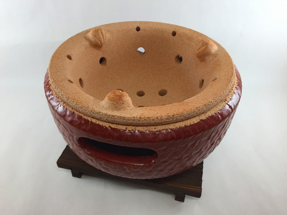 直火可】27cm胴張水コンロ 赤楽トビ鉋(木台セット) 有田焼(j.R) — 佐賀