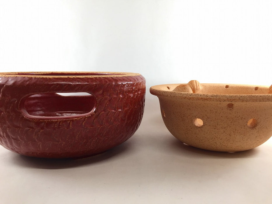 【直火可】27cm胴張水コンロ　赤楽トビ鉋(木台セット)　有田焼(j.R)