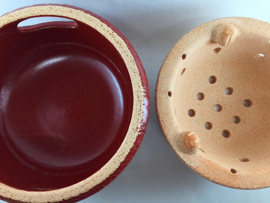 【直火可】27cm胴張水コンロ　赤楽トビ鉋(木台セット)　有田焼(j.R)