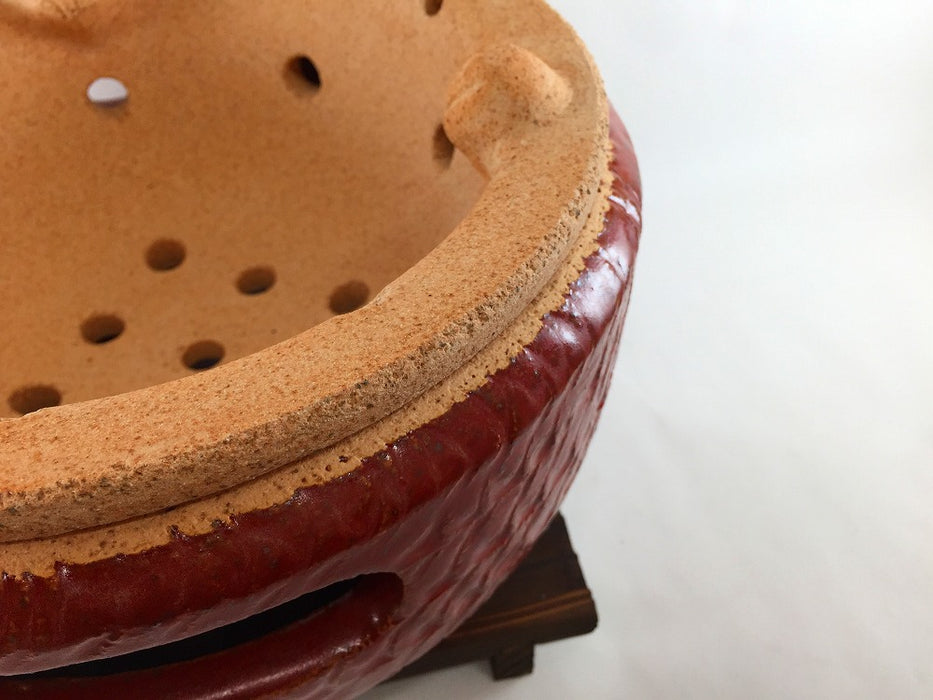 【直火可】27cm胴張水コンロ　赤楽トビ鉋(木台セット)　有田焼(j.R)