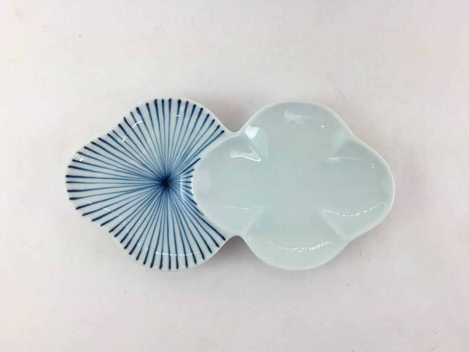 二連花小皿　(千筋/染線/梅小紋)　波佐見焼重山陶器(j.R)