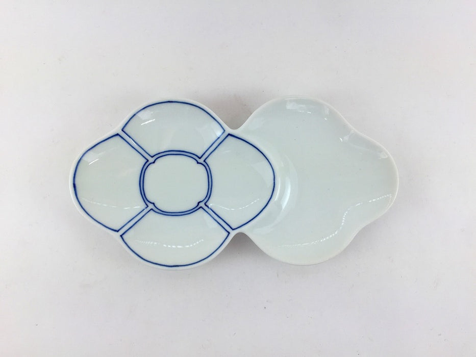 二連花小皿　(千筋/染線/梅小紋)　波佐見焼重山陶器(j.R)