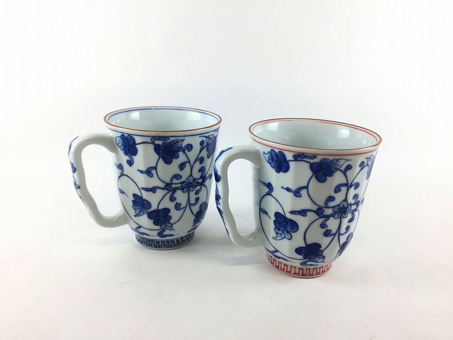 マグカップ　京唐草櫛目　(青/赤)　400cc　波佐見焼(j.R)