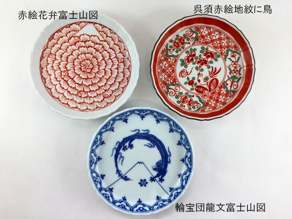 13cm立渕皿　(3柄)　吉田焼(肥前有田焼)　(j.R)