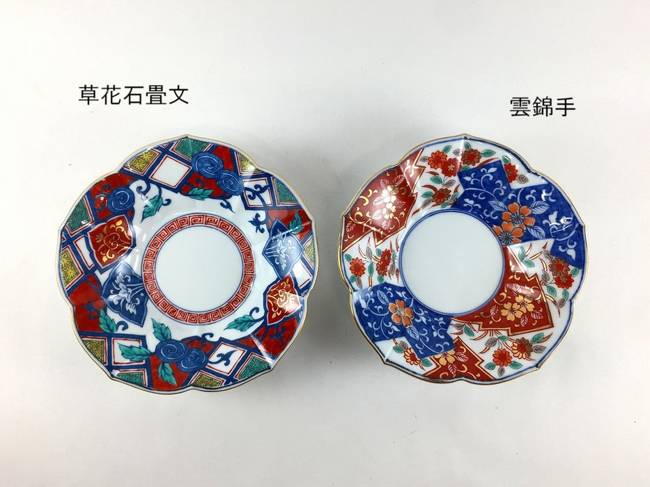桔梗型銘々皿　染錦(草花石畳文/雲錦手)　13cm　吉田焼(肥前有田焼)　(j.R)