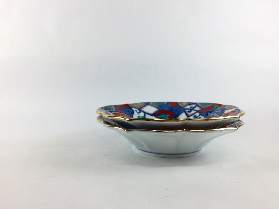 桔梗型銘々皿　染錦(草花石畳文/雲錦手)　13cm　吉田焼(肥前有田焼)　(j.R)