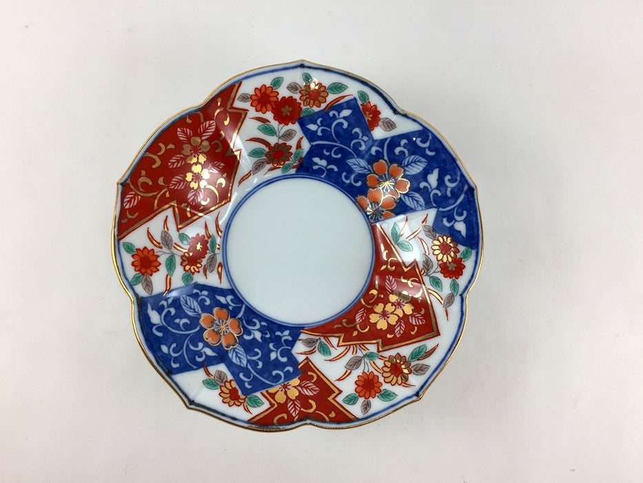 桔梗型銘々皿　染錦(草花石畳文/雲錦手)　13cm　吉田焼(肥前有田焼)　(j.R)